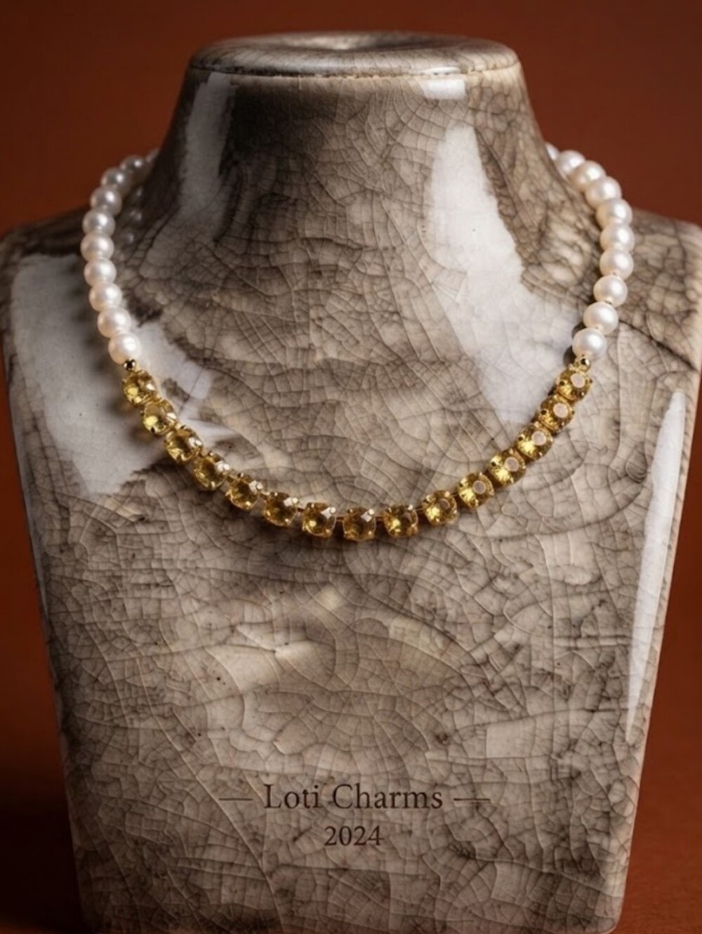 Natural Yellow Citrine & Large Genuine Baroque Pearls In Trendy Gold Necklace